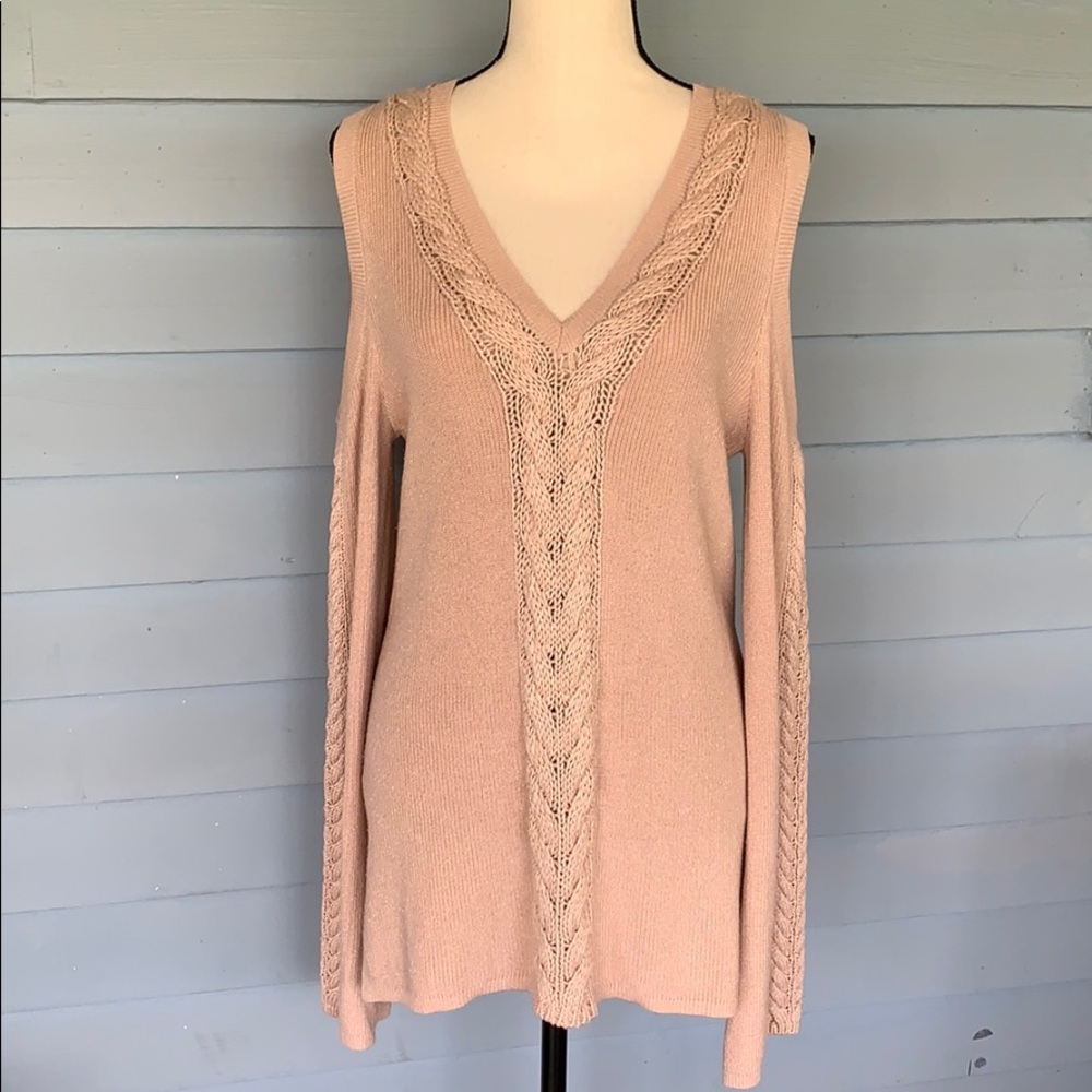 WHBM Braided Detail Cold Shoulder Sweater Top - Picture 6 of 16